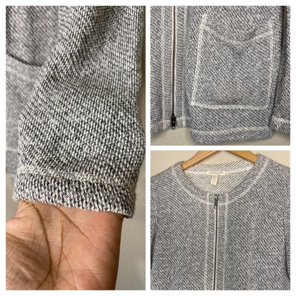 Eileen Fisher Knit Organic Cotton Women's Gray Ivory Full Zip Jacket SP - Picture 4 of 6